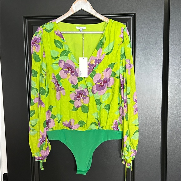 BTFL-Life Tops - BTFL Life Floral Green and Purple Bodysuit large